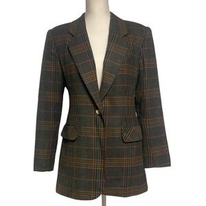 BICE Vintage Wool Navy Plaid Single Button Blazer Women's M